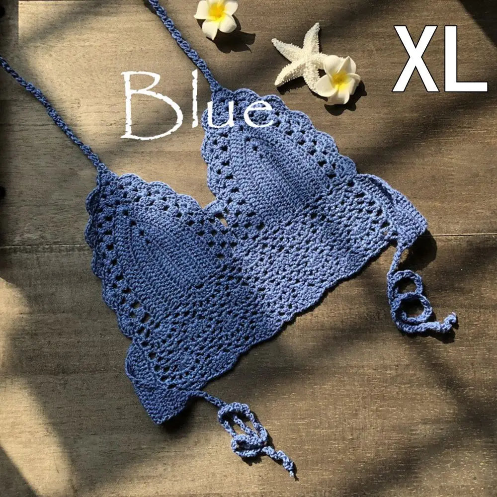 Sexy Women Bikini Crop Top Crochet Boho Beach Bikini Bralette Halter Cami Knitted Bra Tank Top Women's Clothing