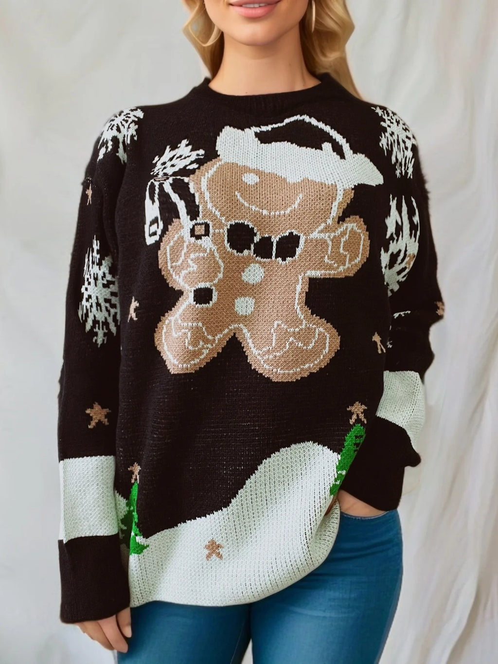 Maglione da donna pupazzo di neve di Natale lavorato a maglia manica lunga girocollo maglione da donna moda casual inverno autunno pullover vestiti 2025