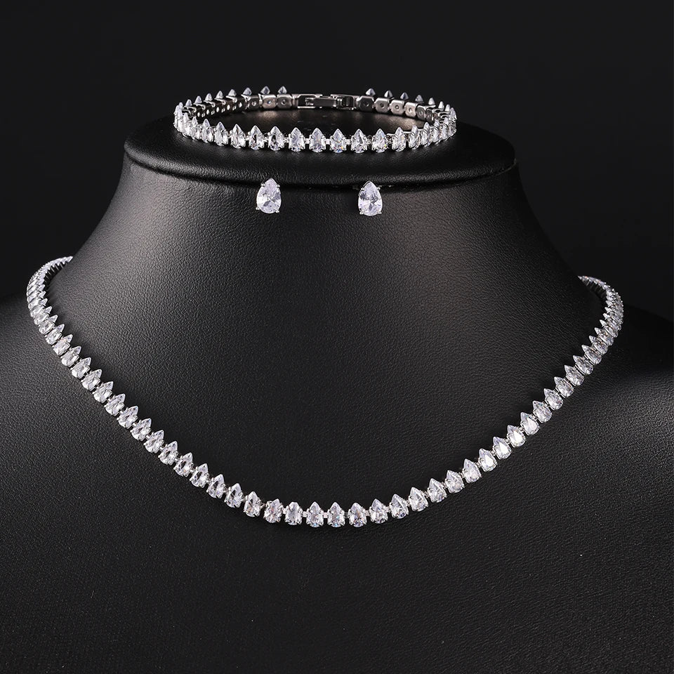 ZAKOL Gorgeous Buling AAA Clear Round Cubic Zirconia Collana da sposa Orecchini Set di gioielli da festa per le donne