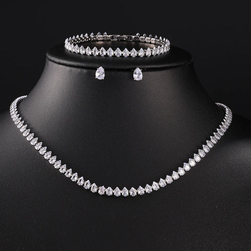 ZAKOL Gorgeous Buling AAA Clear Round Cubic Zirconia Collana da sposa Orecchini Set di gioielli da festa per le donne