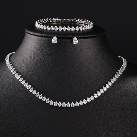 ZAKOL Gorgeous Buling AAA Clear Round Cubic Zirconia Collana da sposa Orecchini Set di gioielli da festa per le donne