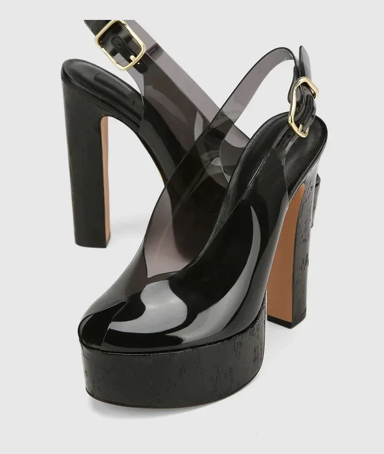 Sandali estivi da donna con tacco alto e suola spessa, sandali trasparenti alla moda per taglie forti da donna 34-44.