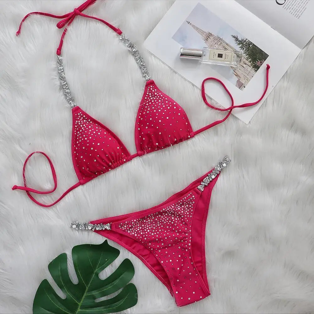 nuovo costume da bagno in due pezzi con strass 2026 cristallo di lusso perizoma Sexy perizoma Bikini Set costumi da bagno da donna costume da bagno Sexy da spiaggia