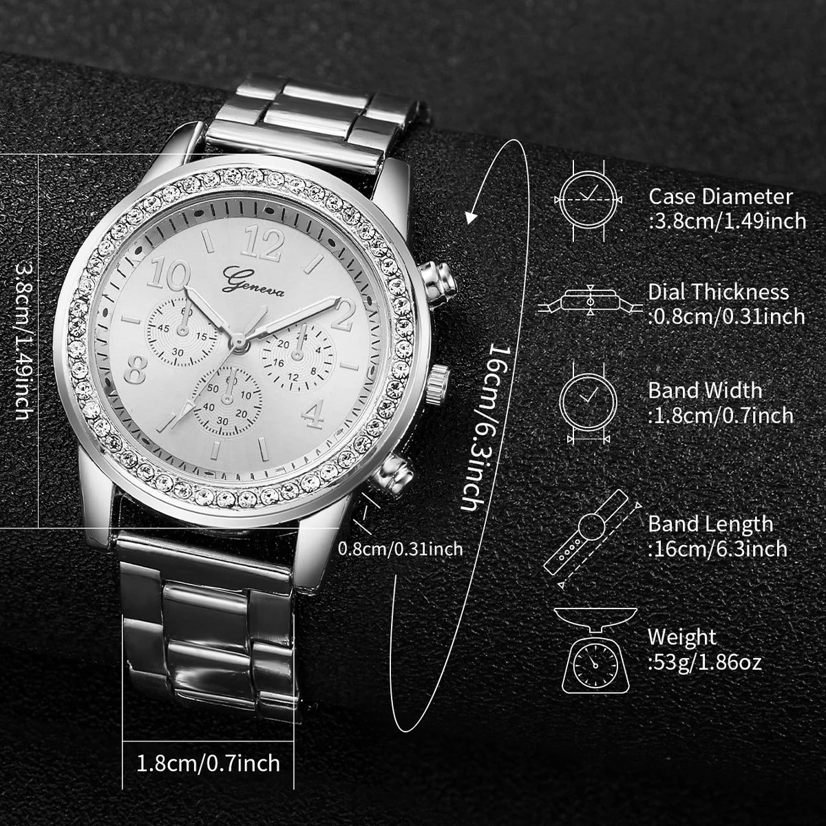 6 pezzi/set orologio da donna moda cinturino in acciaio argento orologi analogici al quarzo set di gioielli con diamanti (senza scatola)