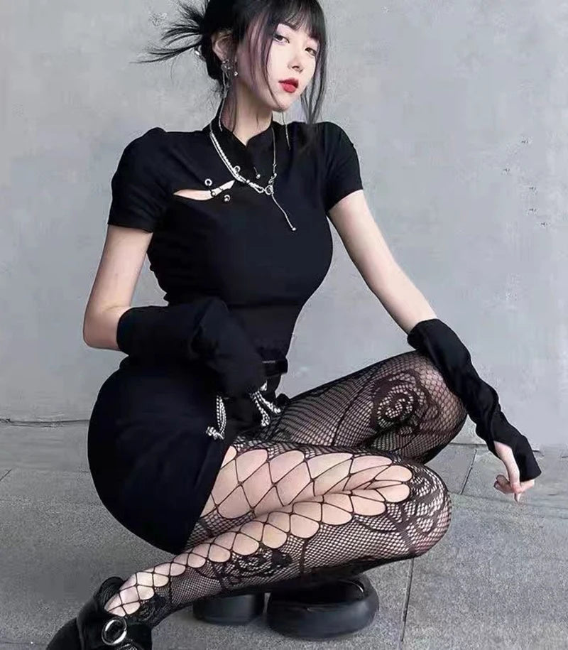Donna Ragazze Moda Punk Gotico Calze a rete Serpente Teschio a righe Maglia Collant Mutandine Lolita Plus Size Collant Leggings