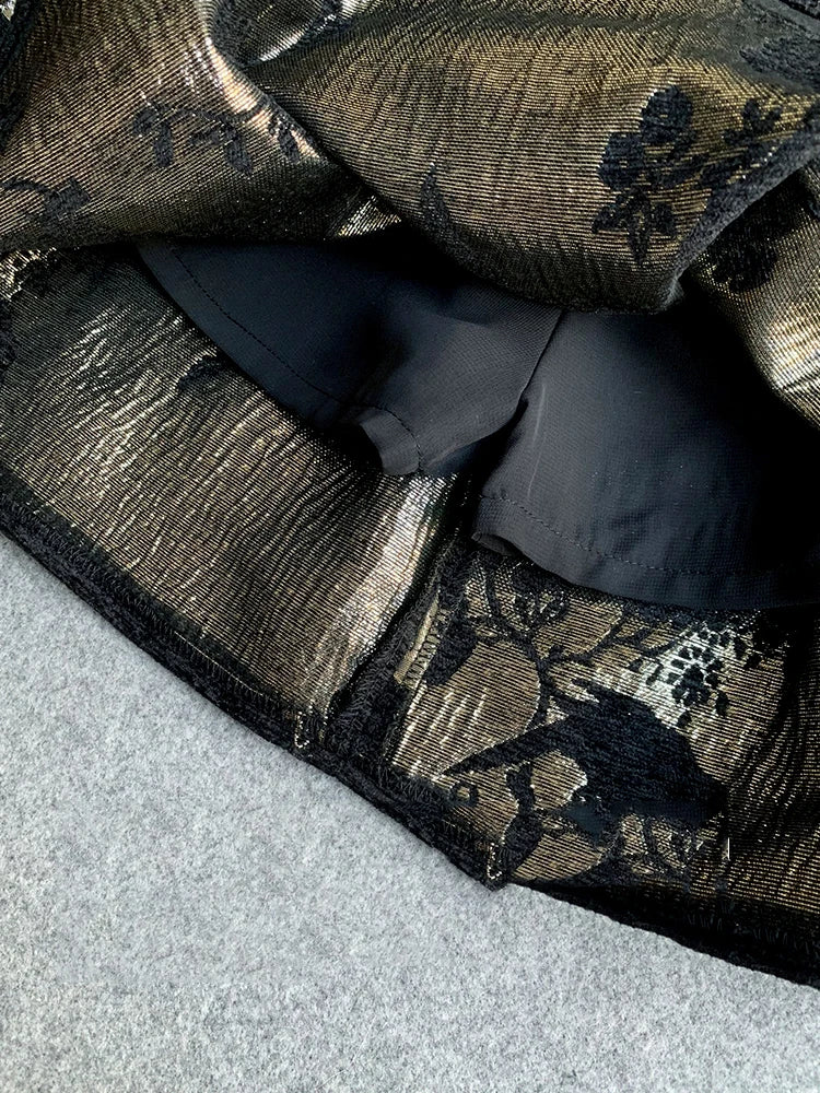 Gonna jacquard oro nero Gonna a trapezio slim fit a vita alta Primavera Estate Nuova gonna corta Gonna da ufficio squisita alla moda