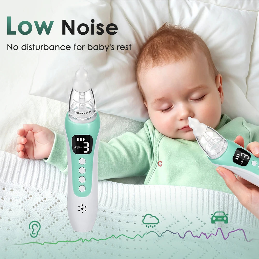 Aspiratore Nasale Elettrico per Neonati, Ricaricabile, 3 Livelli di Aspirazione, 10 Canzoni Rilassanti, Punte in Silicone
