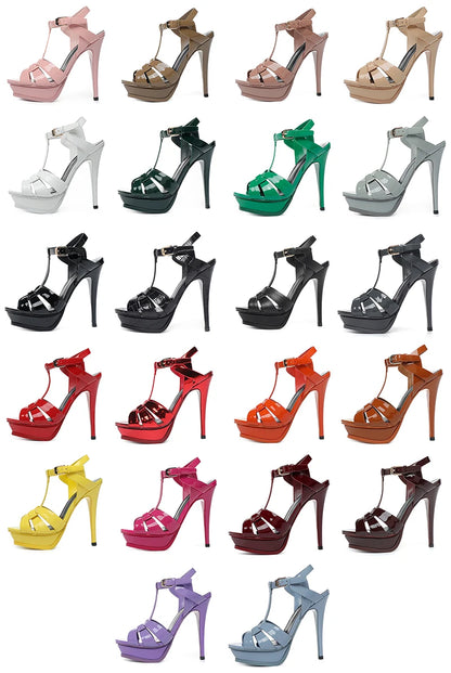 Nuovi sandali estivi da donna design del marchio sandali da festa fatti a mano di alta qualità tinta unita punta aperta 13CM eleganti tacchi alti 35-43