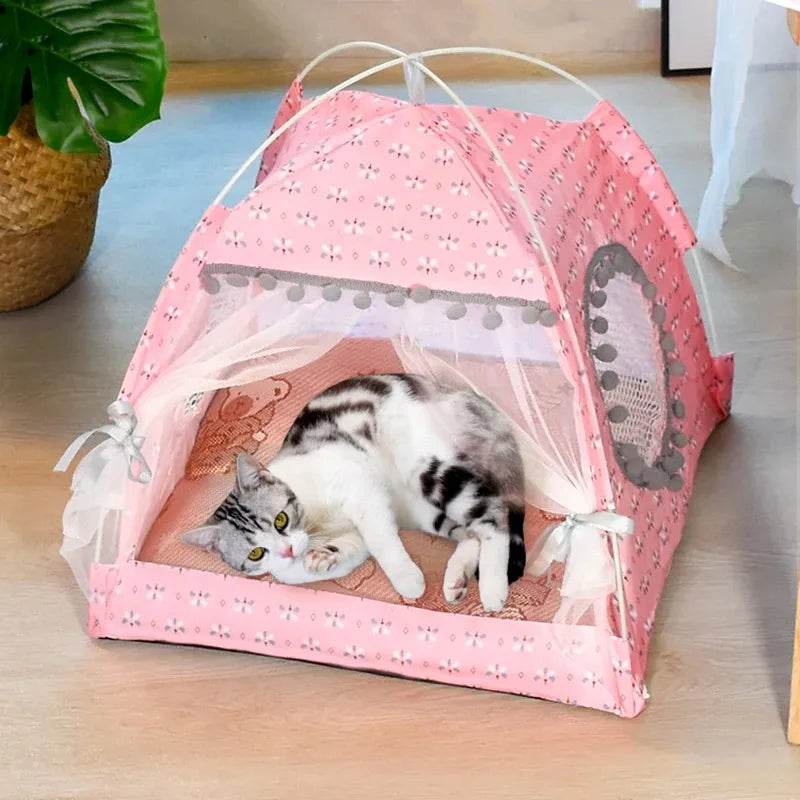 Tenda per gatti Simpatico letto per gatti principessa Tenda per gatti strappata Tenda per gatti pieghevole Forniture per animali domestici universali per quattro stagioni Zanzariera per animali domestici invernale