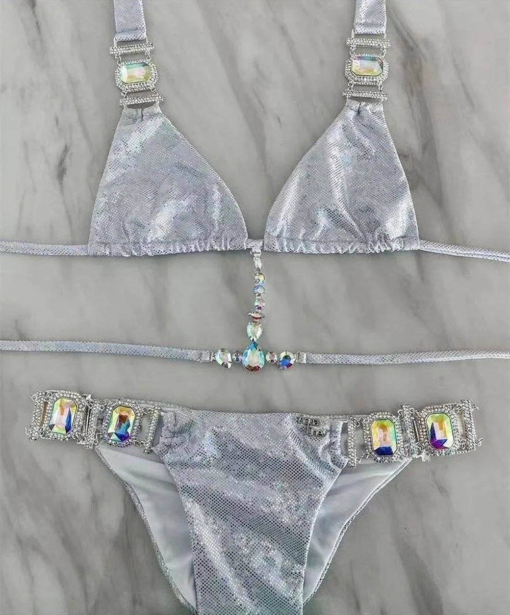 nuovo costume da bagno in due pezzi con strass 2026 cristallo di lusso perizoma Sexy perizoma Bikini Set costumi da bagno da donna costume da bagno Sexy da spiaggia