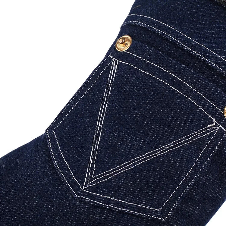 Denim Short Plush Boots Thick Bottom 15cm High Heel Pointed Elastic Size 34-45 Short Boots 2024 New Winter Women's Shoes