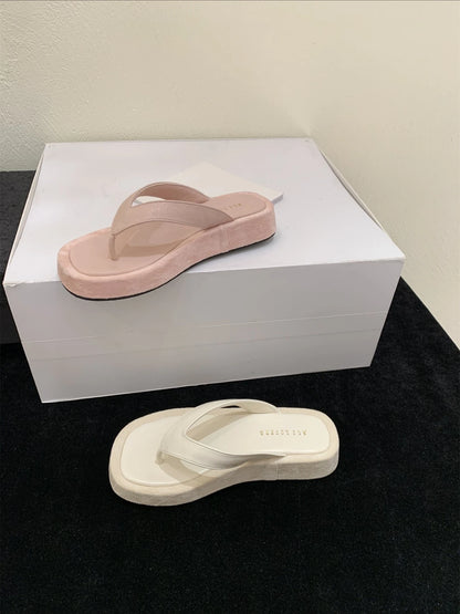 Damen-Slipper für den Sommerurlaub am Strand, modische Plateau-Zehenstegschuhe in Unifarben, minimalistische, vielseitige Damen-Sandalen für den Alltag