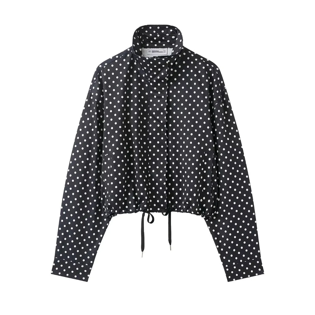 TARUXY Cappotto da giacca con stampa a pois alla moda Colletto alla coreana da donna Cappotto da lavoro a maniche lunghe Ins Hot Short Casual Giacche femminili