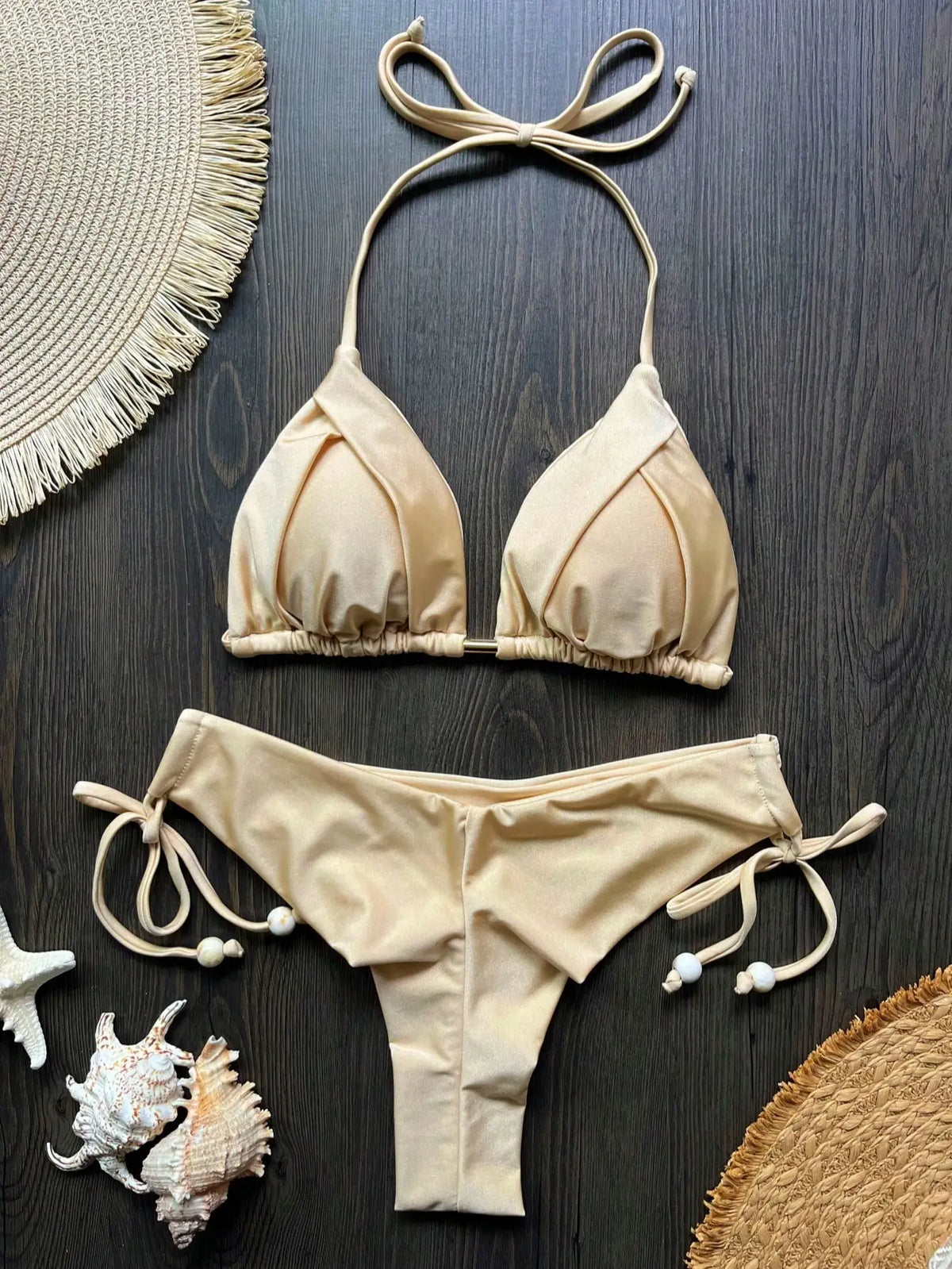 Solid color sexy swimsuit women's new bikini blue beachwear split Brazilian bikini set