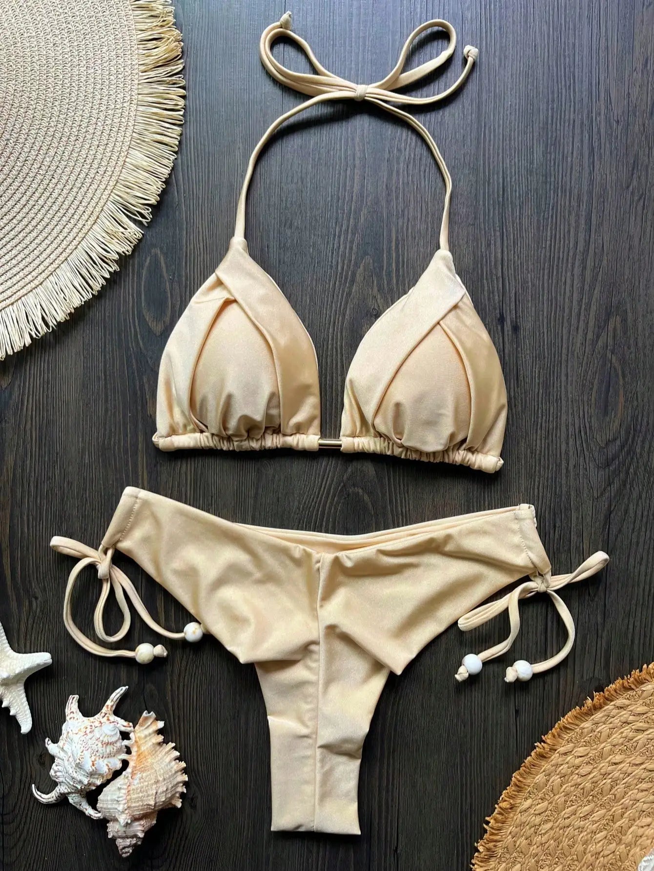 Solid color sexy swimsuit women's new bikini blue beachwear split Brazilian bikini set