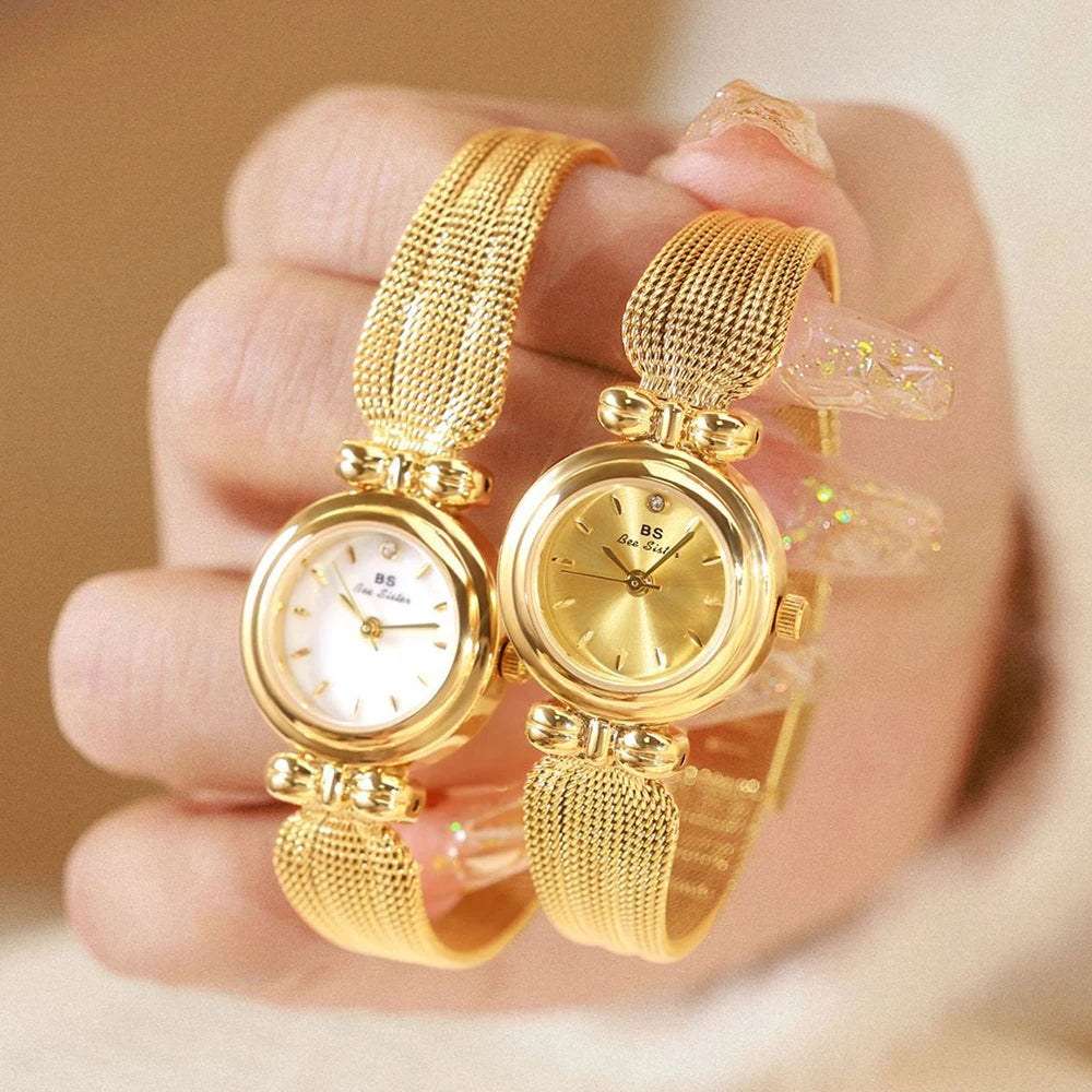 Novità in orologi da donna 2025 Orologio piccolo di lusso vintage dorato per donna Orologio da polso al quarzo in oro moda originale