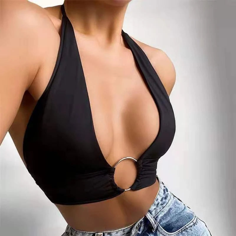 Summer Women Sexy Super-short Tank Tops Patchwork Camis Solid Hollow Out Tops Ladies Sleeveless Strapless V-neck Slim Top Vests