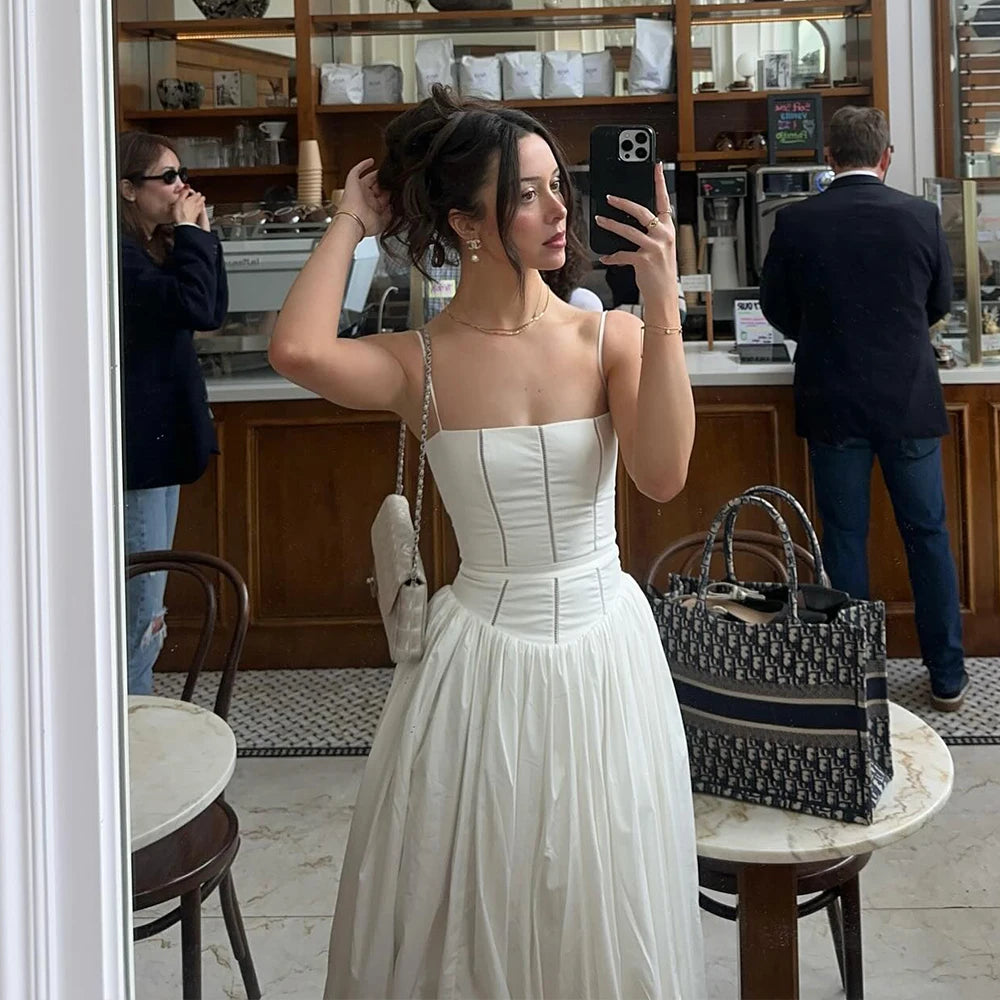 Mingmingxi Abiti eleganti estivi per le donne 2024 Nuovi arrivi Abiti da festa lunghi bianchi Scava fuori l'abbigliamento femminile svasato