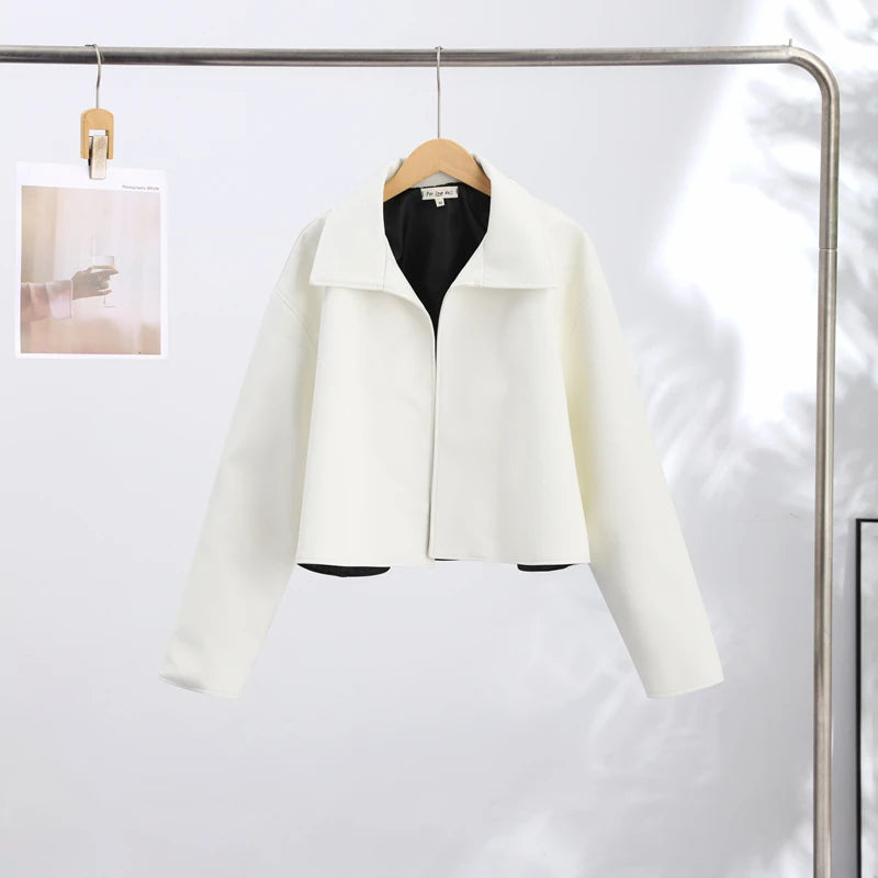 Cappotto da donna ampio a tinta unita, a maniche lunghe, con collo alto, top corto, moda estiva autunnale 2026, capospalla femminile streetwear