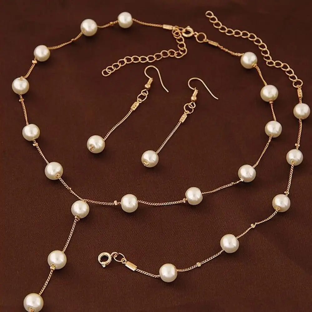 4 pezzi di collana color oro, orecchini, bracciale, set da donna, elegante collezione di perle d'imitazione, gioielli con nappa temperamento