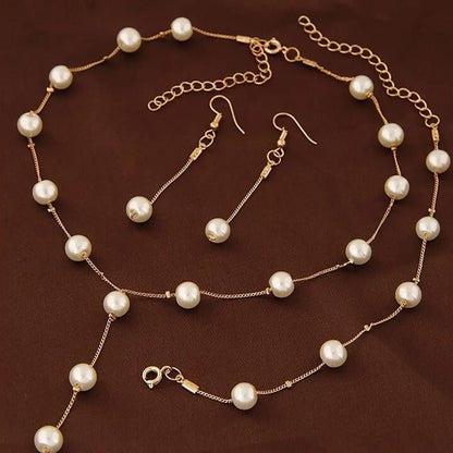 4 pezzi di collana color oro, orecchini, bracciale, set da donna, elegante collezione di perle d'imitazione, gioielli con nappa temperamento