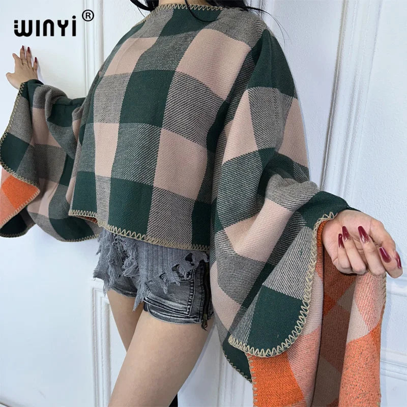 WINYI moda invernale stampa abito in maglia mantello moda maxi abito da vacanza Poncho invernale da festa elegante per mantello ampio da donna
