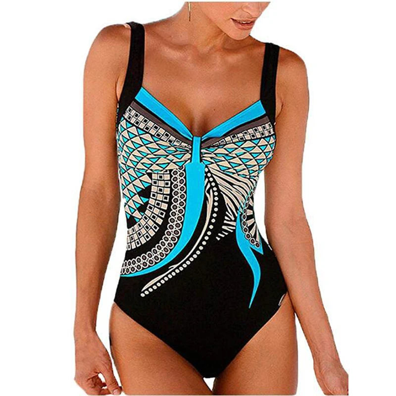 2024 Vintage One Piece Swimsuit Women Swimwear Tummy Control Monokini Sexy Bodysuit Print BathingSuit Female Beachwear Plus Size