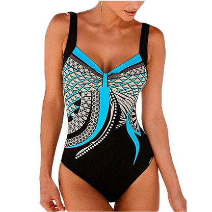 2024 Vintage One Piece Swimsuit Women Swimwear Tummy Control Monokini Sexy Bodysuit Print BathingSuit Female Beachwear Plus Size