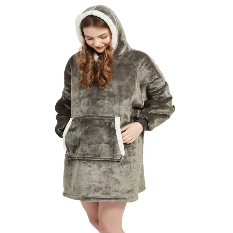 Coperte indossabili invernali Coperta morbida e calda Felpa con cappuccio Donna Uomo Pullover Coperte TV giganti oversize in pile