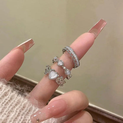 Set da 3 pezzi Anelli a forma di cuore d'amore per donne Ragazze Luce di lusso dolce strass Anello di apertura Regali di gioielli per feste di nozze di moda
