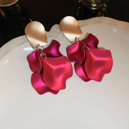 Orecchini Pendenti a Petalo di Rosa Intrecciati a Tinta Unita, Eleganti e Grandi, Stile Vintage, Gioielli Esagerati da Donna
