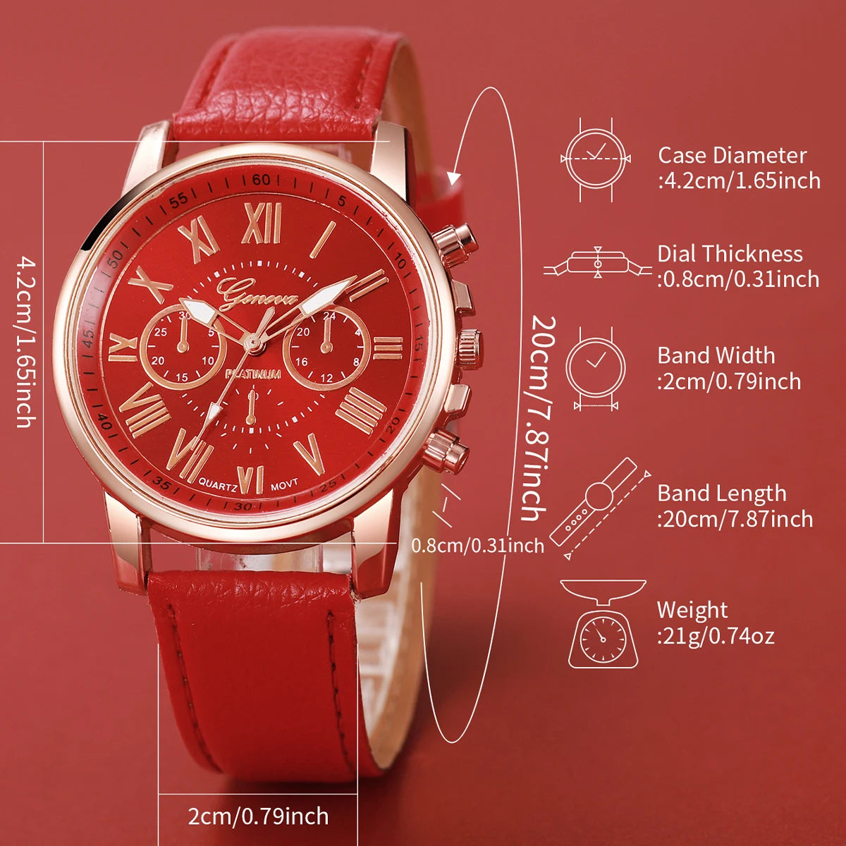 4 pezzi moda donna orologi semplice quadrante Roma orologio al quarzo cinturino in pelle da donna orologi da polso braccialetti a cuore set (senza scatola)