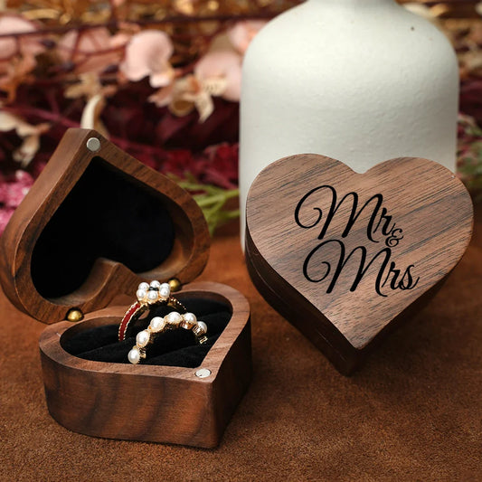 Portagioie per anelli a forma di cuore in legno vintage, organizer magnetico per gioielli con cassetto, regalo di fidanzamento per matrimoni, custodia per anelli