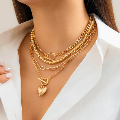 4 Pz/set Punk Color Oro Collana con Ciondolo a Cuore per Le Donne 2024 Alla Moda OT Fibbia In Rilievo Collo Catena Girocollo Y2K Accessori di Gioielli