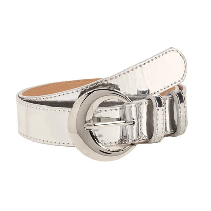 Cintura con fibbia argentata in pelle a specchio di nuova moda Jeans decorativi con cintura da donna retrò semplice e versatile con stile alla moda