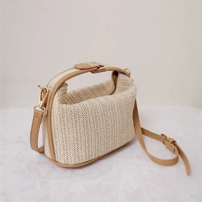 Yogodlns Borsa estiva piccola in paglia Borsa a tracolla alla moda Borsa a tracolla a secchiello intrecciata Borsa da spiaggia casual al mare Borsa con manico per ragazze