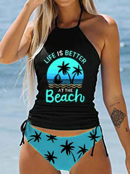 Vigorashely 2026 Print Push Up Tankini Lwo Whist Neckholder Gebunden Damen 2-teiliger Badeanzug Rückenfrei Strand Bademode