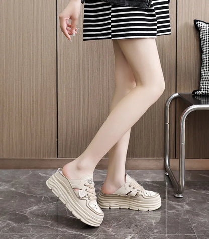Estate nuovi sandali da donna moda traspirante aumento Baotou Semi-pantofole donna piccola scarpa bianca sandali Sexy Zapatillas
