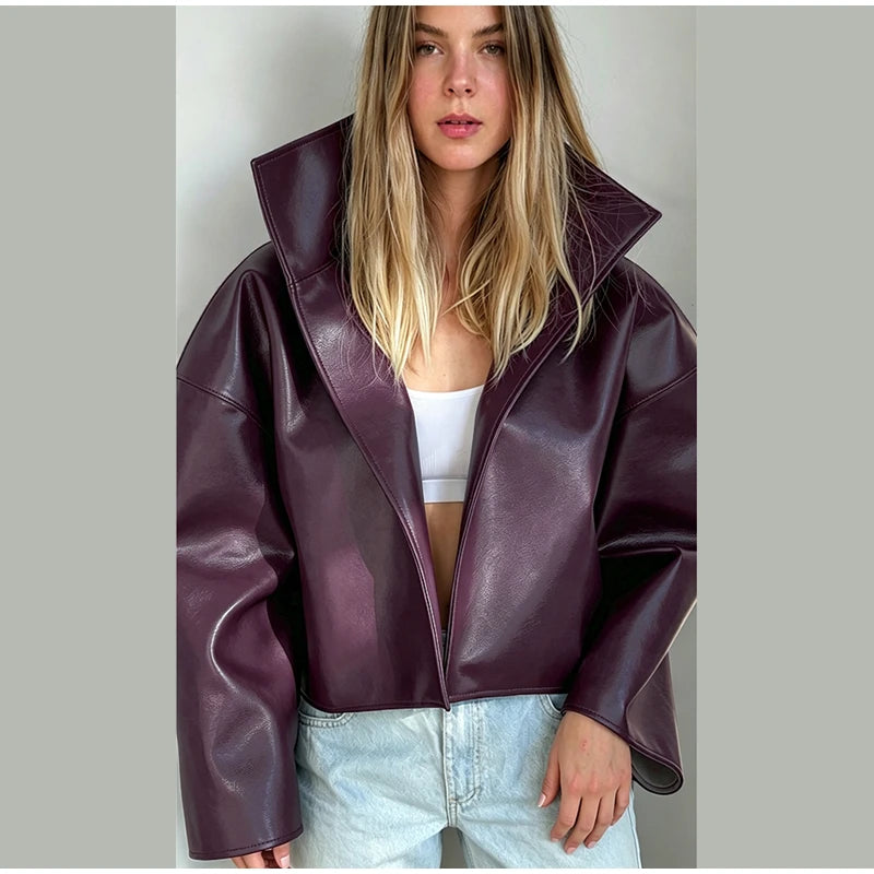 Cappotto da donna ampio a tinta unita, a maniche lunghe, con collo alto, top corto, moda estiva autunnale 2026, capospalla femminile streetwear
