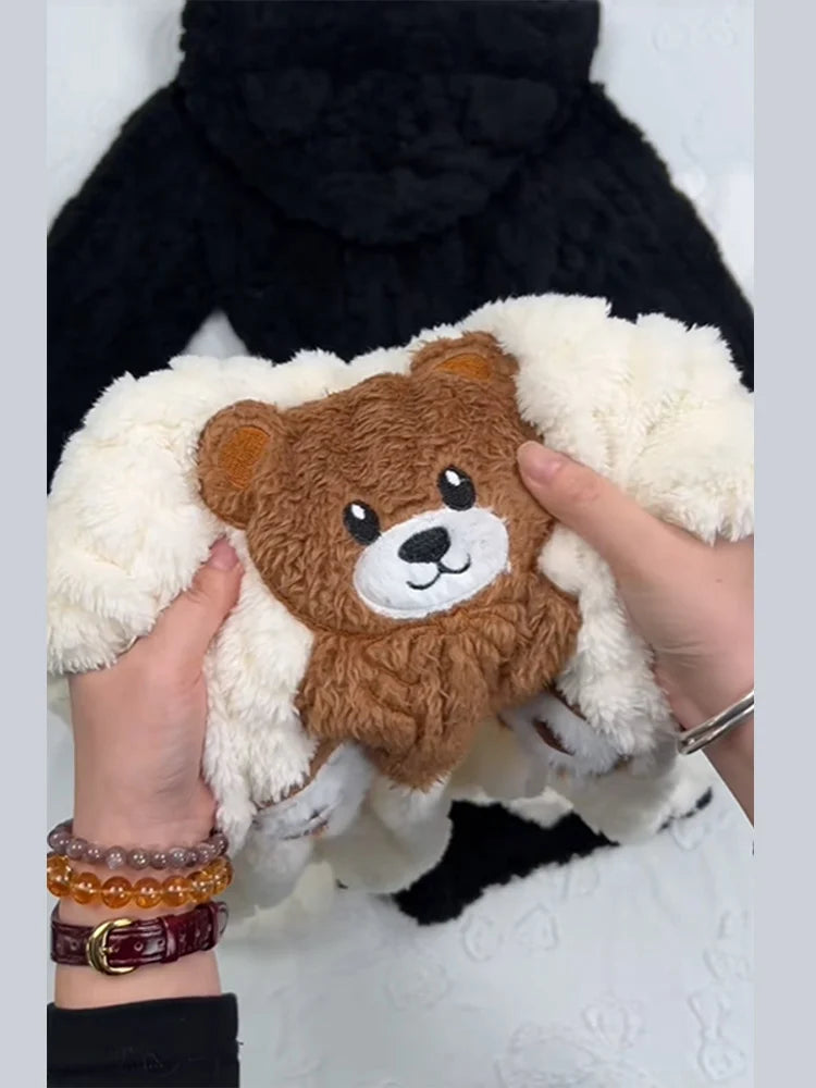 Tuta Corta Calda con Motivo Orsetto Cartoon Trendy, in Peluche e Flanella con Cappuccio, per Donna, Nuova Collezione Autunno Inverno, Outfit Comodo