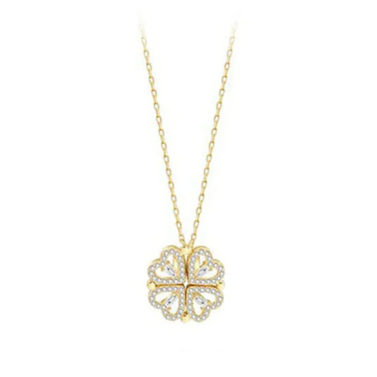 1pc a forma di cuore quadrifoglio ciondolo collana gioielli zircone donne amore catena clavicola regali apribile girocollo gioielli