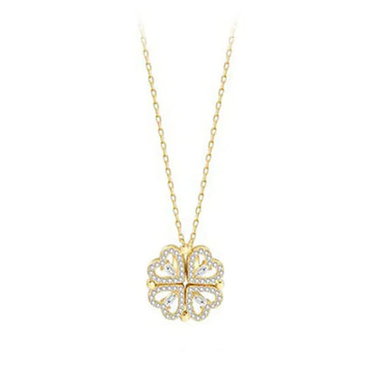 1pc a forma di cuore quadrifoglio ciondolo collana gioielli zircone donne amore catena clavicola regali apribile girocollo gioielli