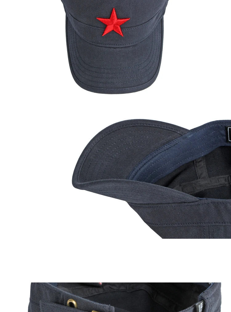 Estate Autunno Uomo Donna Esercito Berretto militare Cappello da baseball piatto Berretto con visiera in cotone con stella rossa ricamata in 3D per protezione solare esterna
