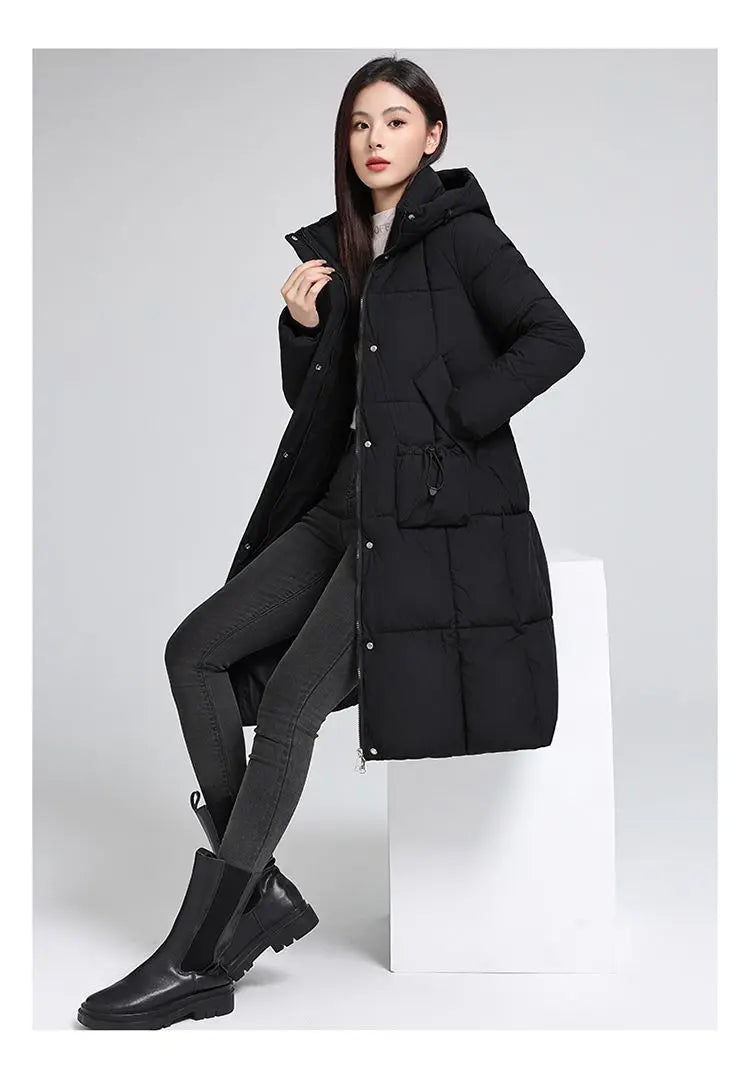 Caldo piumino in cotone da donna Inverno 2025 Nuova versione coreana Cappotto lungo con cappuccio allentato Cappotto Parka spesso antivento femminile