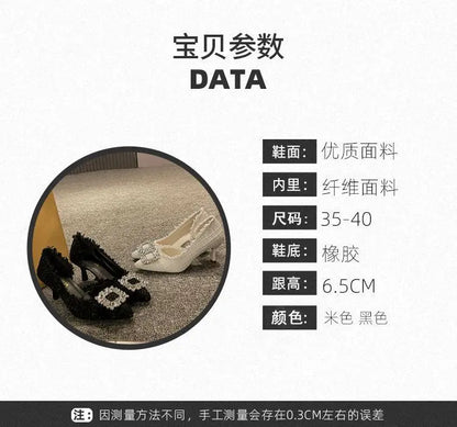 Stiletto Heels 2024 White Wedding Shoes Fashion Pointy Square Button Rhinestone Sandals Temperament Women's Women's Shoes