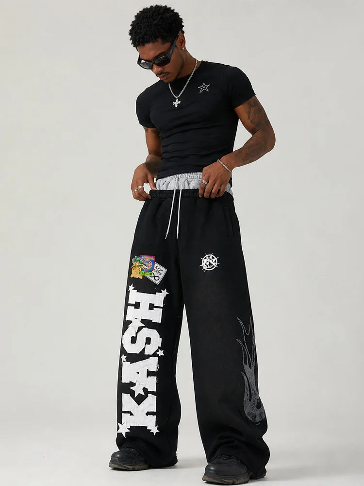 Pantaloni Casual Larghi e Dritti con Ricami e Stampe, Moda Autunno-Inverno per Uomo e Donna