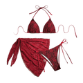 Swimming Halter Sexy Brazilian Bikini Set Cover Skirt Nylon Lace Bikinis Mesh Red Three-Piece Swimwear Summer