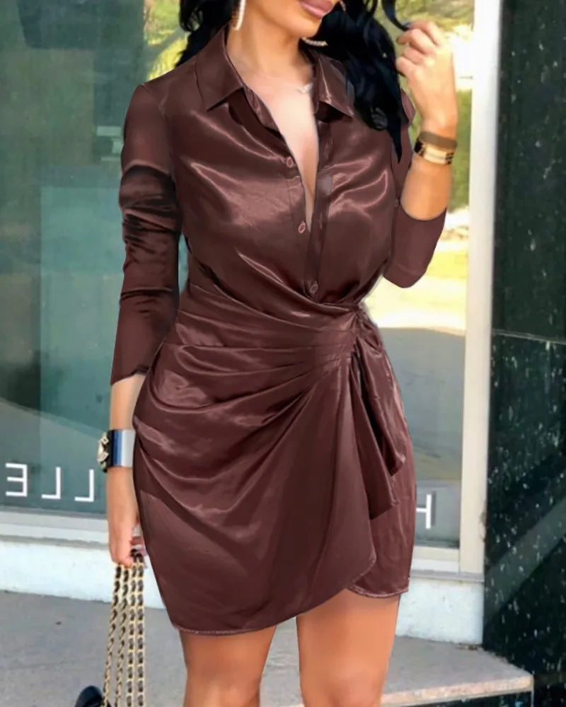 Mini abito da donna da ufficio skinny elegante a maniche lunghe per donna Abito sexy aderente con scollo a V profondo nero