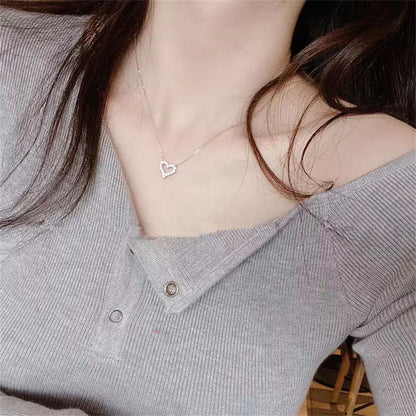 Collana con ciondolo amore cavo in cristallo Kpop Collana semplice con zirconi romantici per accessori di gioielli alla moda da donna