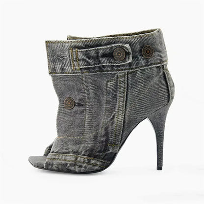 Summer Sandals Stiletto Heel Ladies Shoes Peep Toe Pumps Woman Brand Design Pumps Classic Blue Denim Boots Plus Size 43